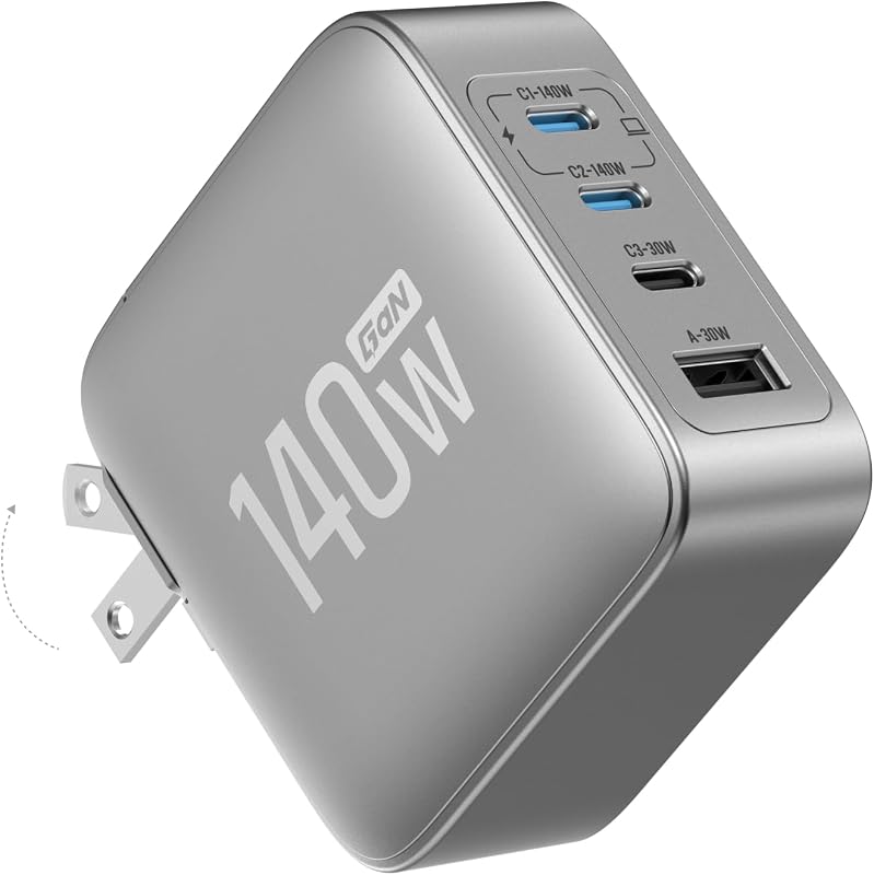EF ECOFLOW Rapid Pro Charger, 146W 4-Post GaN USB C Charger Block, Up to 140W Single‑Port Charging, Foldable and Compact for MacBook, iPad, iPhone 17 Series, and More