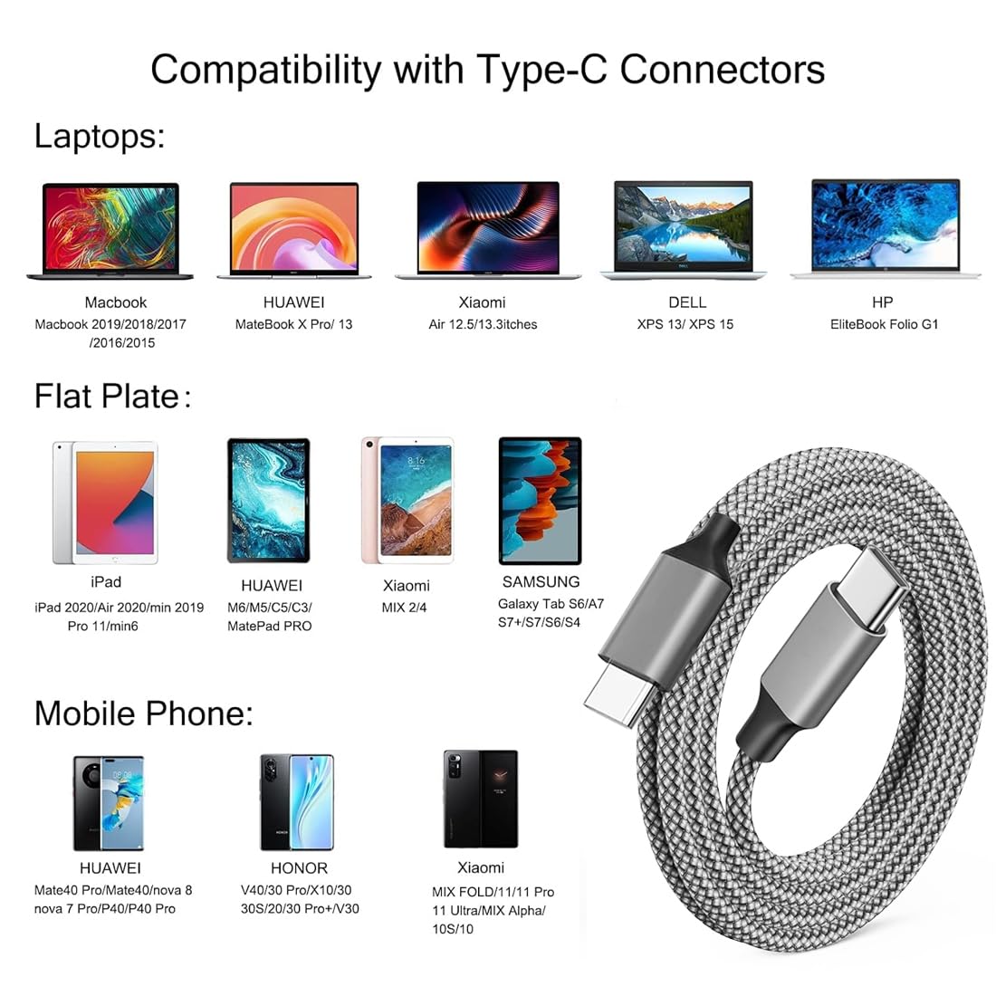 Cable USB C a USB C de 100 W [2 unidades de 3 pies + 6 pies] cable de carga rápida de nailon trenzado C a C compatible con iPhone 16/15 Pro Max Plus iPad Pro MacBook Samsung Galaxy S25 S24 S23 Pixel