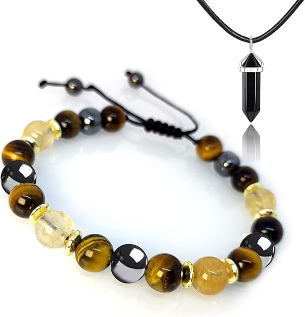 Hion Triple Protection Bracelet-For Prosperity Money,Business Entrepreneur Goals,Prosperity Good Luck Bracelet,Citrine Bracelet Tiger Eye Feng Shui Wealth Bracelet Hematite Bracelet Set for Men Women