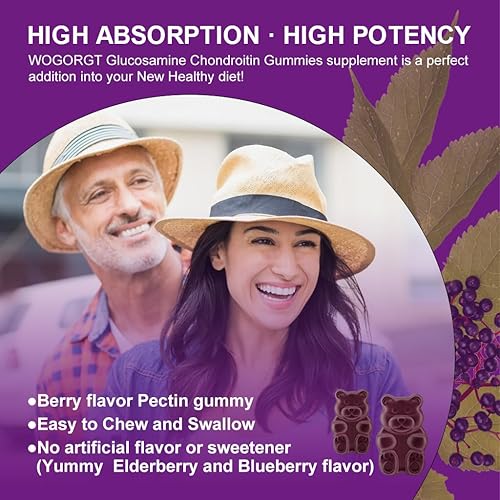 Miniatura 6 de Gomitas de condroitina de glucosamina para mujeres y hombres, 1500 mg de glucosamina condroitina con MSM y saúco, flexibilidad y apoyo inmunológico,
