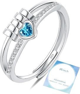 Birthstone Rings for Women,Dainty Sterling Silver Gold Plated Fidget Rings,Anxiety Heart Ring,Adjustable Spinner Birthstone Ring for Women,Birthday Christmas Gifts for Wife Daughter Sister