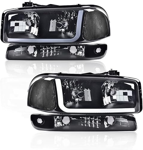 Vista 42 de PIT66 Conjunto de faros delanteros LED DRL BAR compatible con GMC Sierra 1999-2007 /Sierra 2500/99-06 GMC Yukon 1999-2004, accesorios de luces