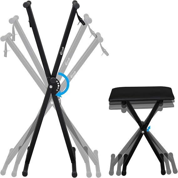 ShowMaven Heavy Duty Keyboard Stand and Bench, Piano Stand and Keyboard Bench with Adjustable Height and Portable (Double-X)