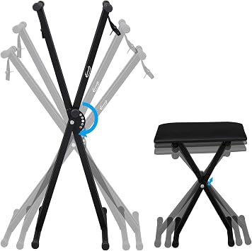 ShowMaven Heavy Duty Keyboard Stand and Bench, Piano Stand and Keyboard Bench with Adjustable Height and Portable (Double-X)