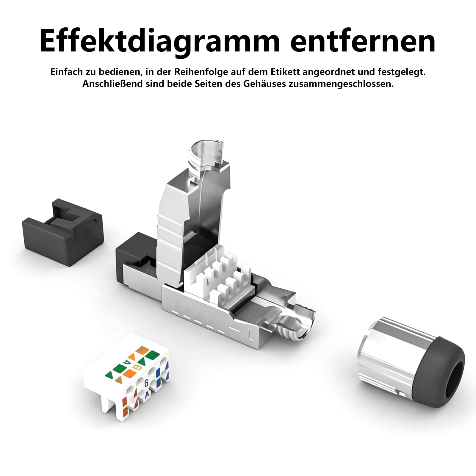 HOSPAOP Cat 7 RJ45 Stecker 10 Gbps Werkzeuglos – Netzwerkstecker Cat7 STP Vollgeschirmt, RJ45 Stecker für Verlegekabel AWG 22–24, LAN Stecker Vergoldet, Kompatibel mit Cat 6A 6, 8 Stück