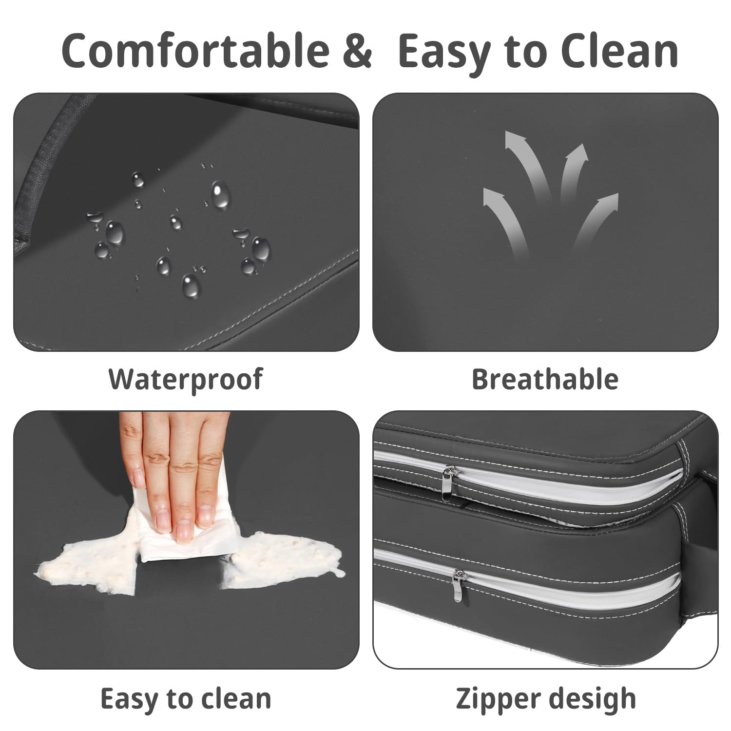 Toddler Booster Seat for Kitchen Chair with Removable Backrest & Adjustable Straps, PU Portable Waterproof & Non-Slip Booster Seat for Dining Table, Travel Child Eating Cushion - Dark Grey