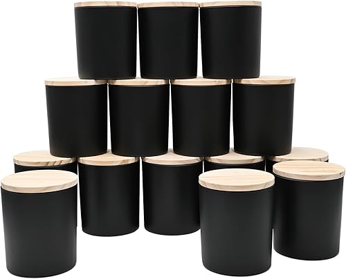 Miniatura 1 de SHOWIN Tarros de vela gruesos de 10 onzas para hacer velas, 15 unidades, tarros vacíos con tapas de madera para hacer velas, recipiente de muestra,