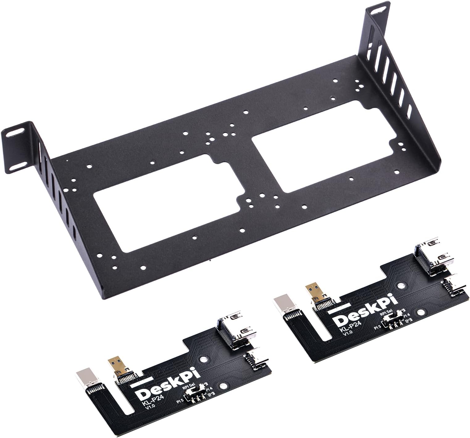 GeeekPi SBC Shelf 10 inch 1U Rack for DeskPi RackMate T1/T0/T2 Server Cabinet, with 2PCS Micro HDMI to HDMI Adapter Board for Raspberry Pi 5/Pi 4B