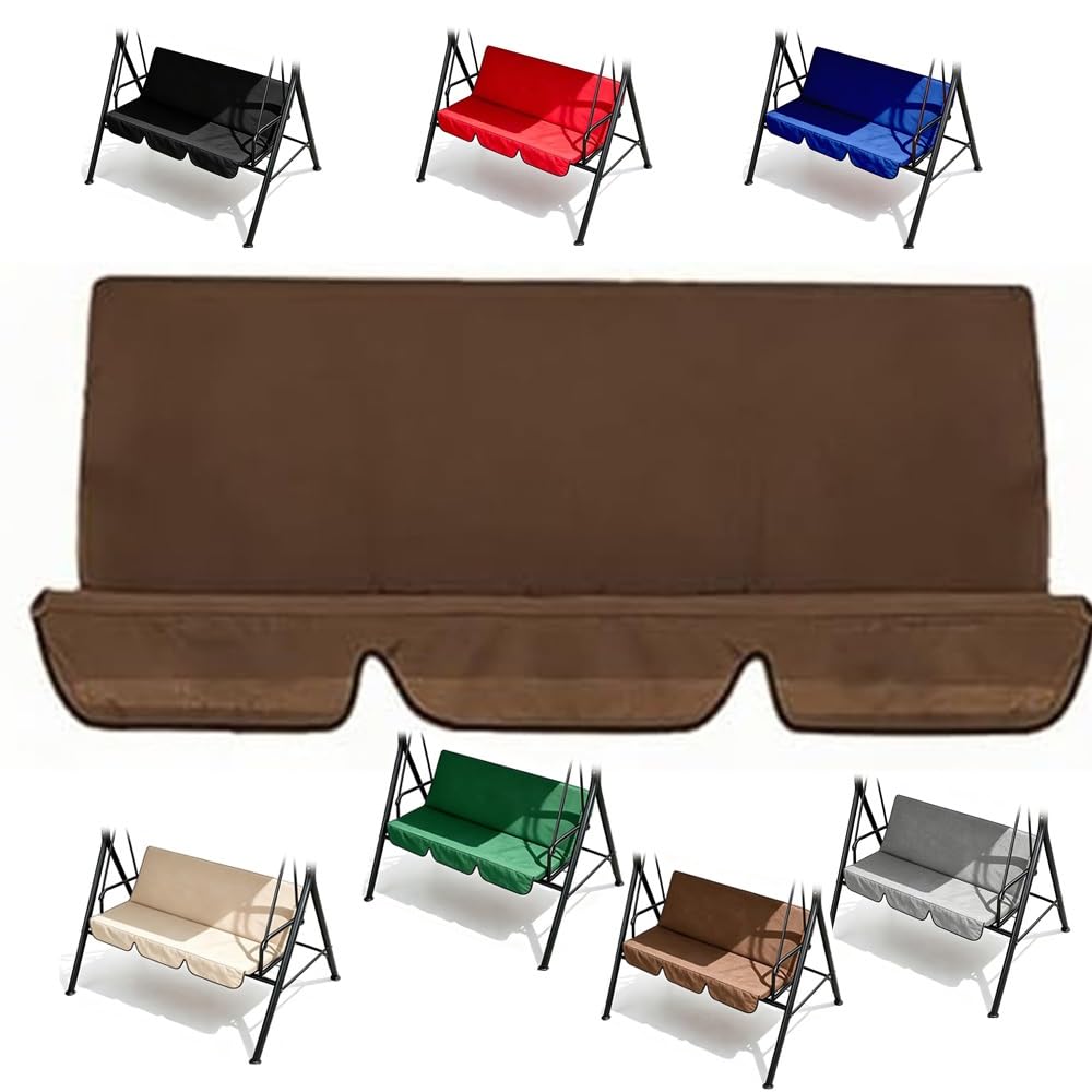 LARAKVEAKV Patio Swing Cushion Cover, 60x20x20in Courtyard Garden Hammock Top Replacement 3‑Seat Cushion Cover Red Swing Seat Cover Cushion 210D Oxford Fabric(Brown)