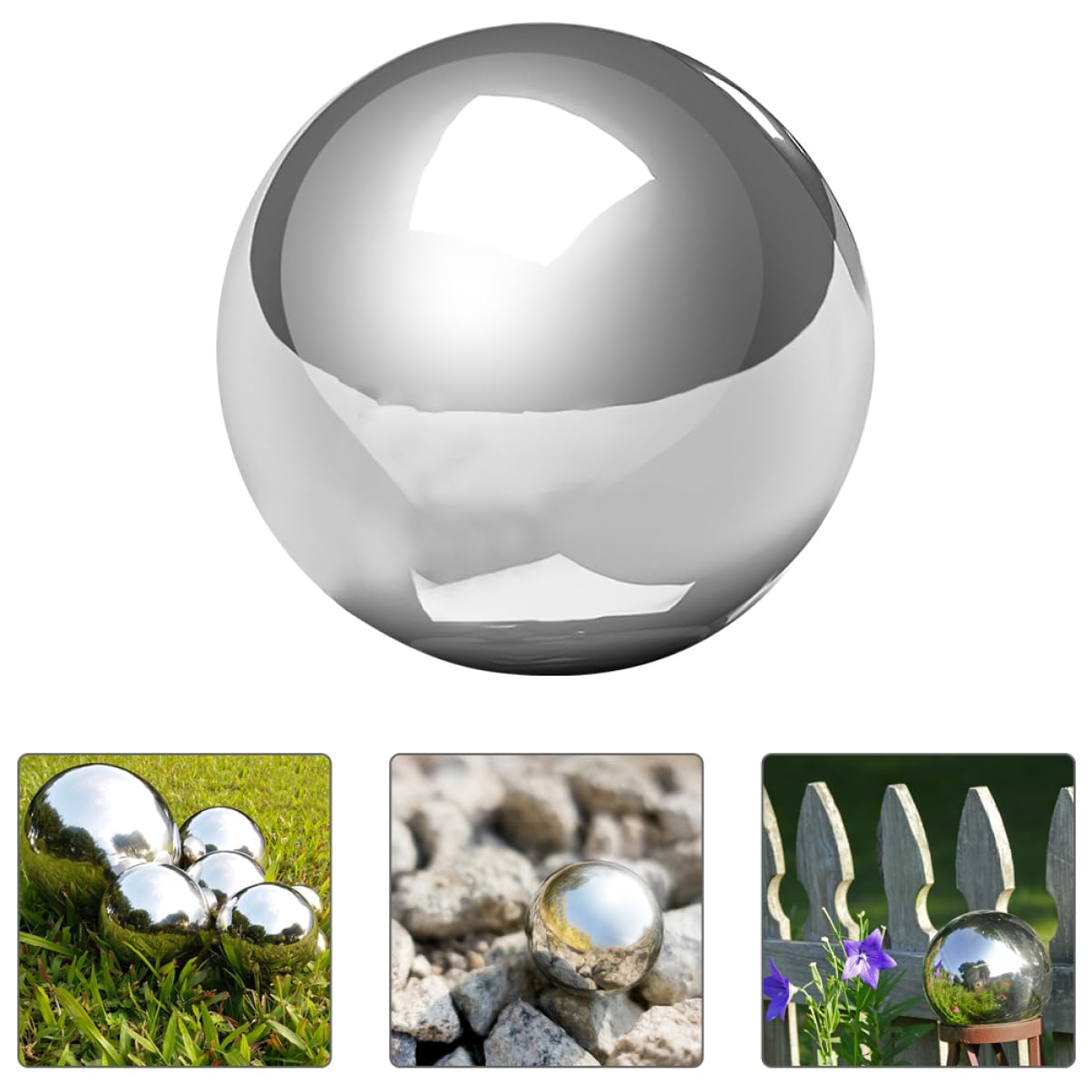 Abaodam Palla da Giardino Riflettente Lucidata in Acciaio Inox Argento