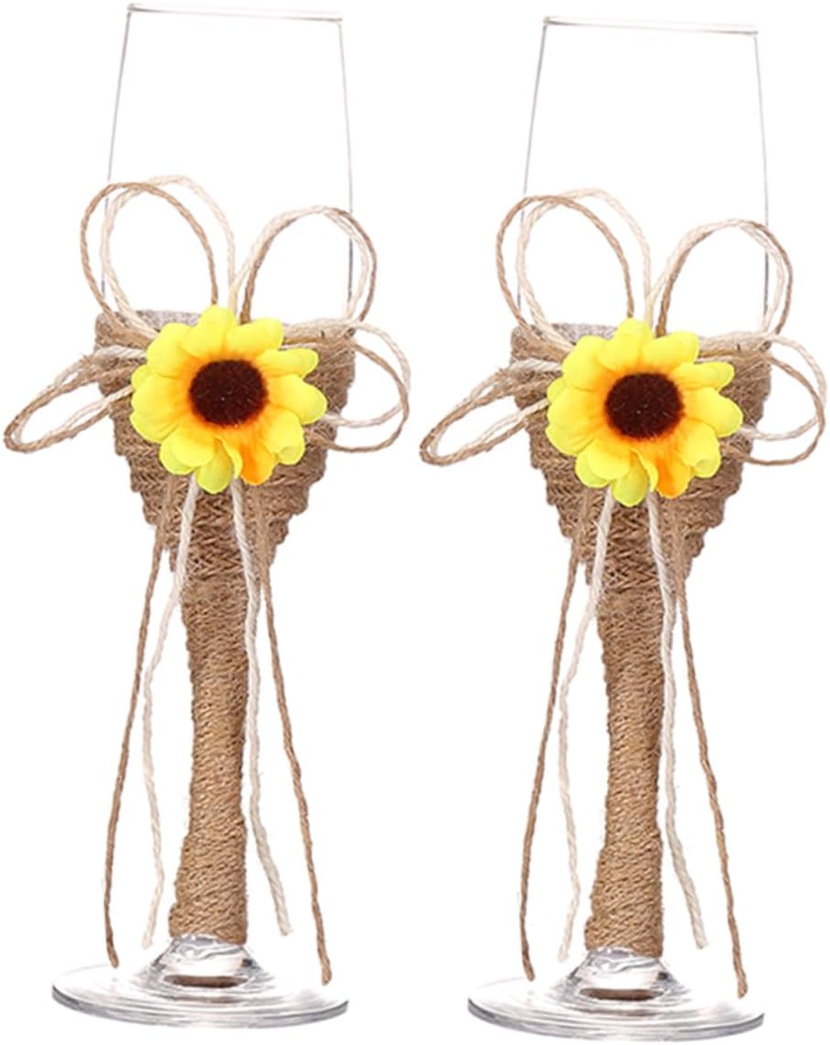 LIFKOME 1 Pair Sunflower Goblets with Rope Wedding Party Glasses Elegant Wine Glasses for Engagements Gatherings Formal Dinners Design