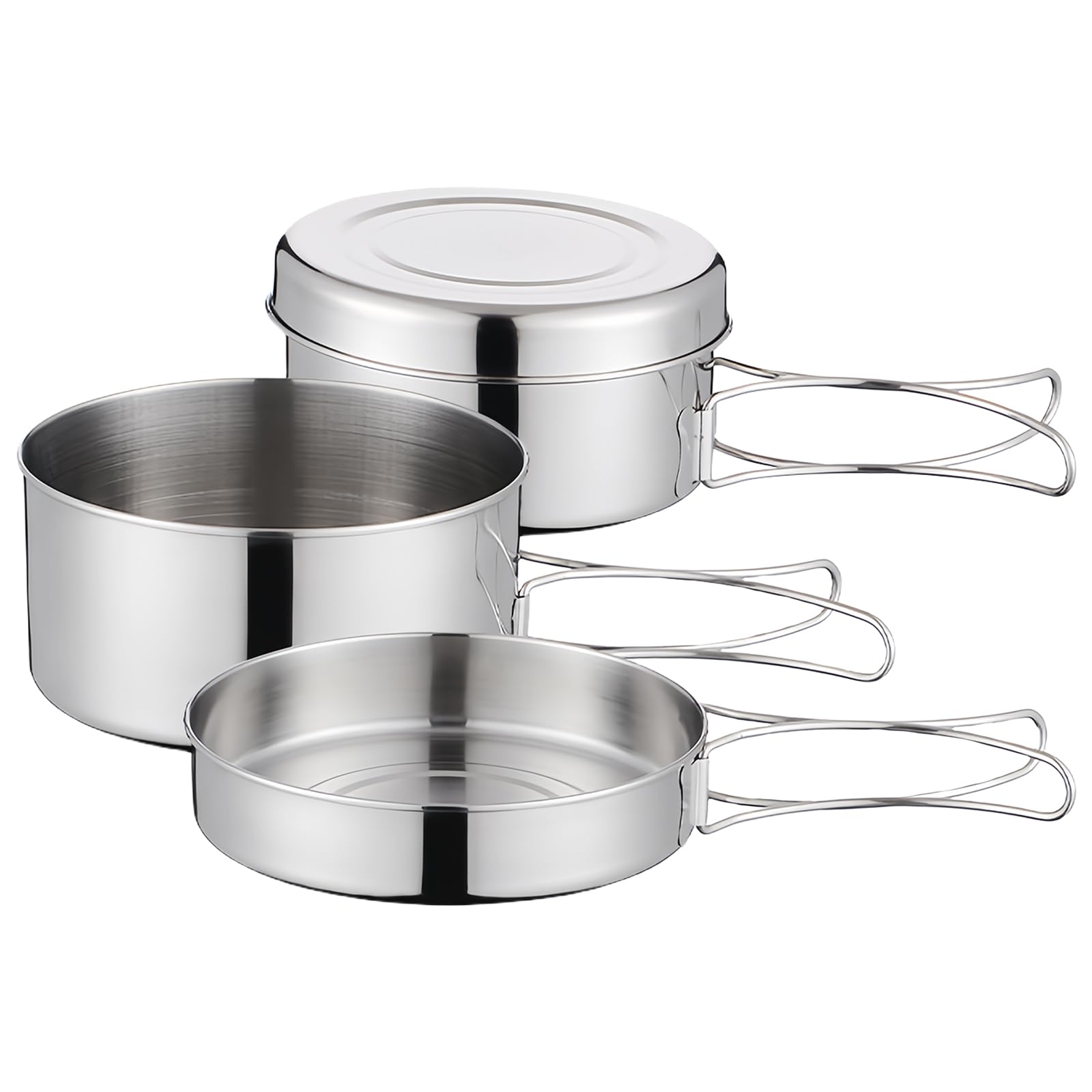 SUNOYA Set De Casseroles Camping – Acier Inoxydable 304, 4 Pièces, Poignées Pliables – Léger, Compatible Feu De Bois, Gaz Et Induction – Pour Randonnée Et Pique-nique