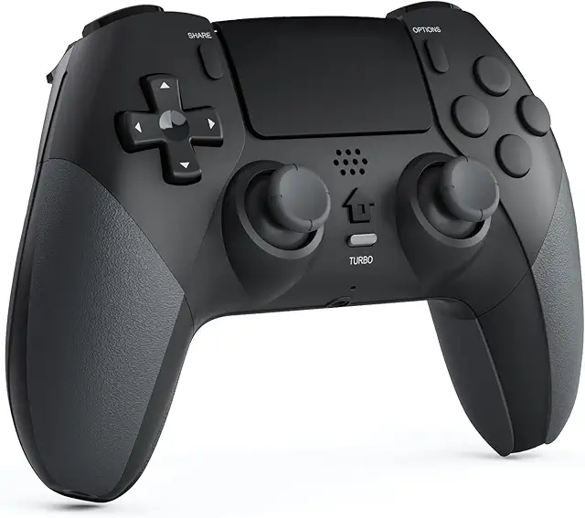 Imagen relacionada con CHEREEKI Mando para PS4, Mandos inalámbricos para PS-4/ PS-4 Pro/PS-4 Slim con Doble Vibración, Giroscópico, Turbo, Touchpad y Conector de Audio, Negro