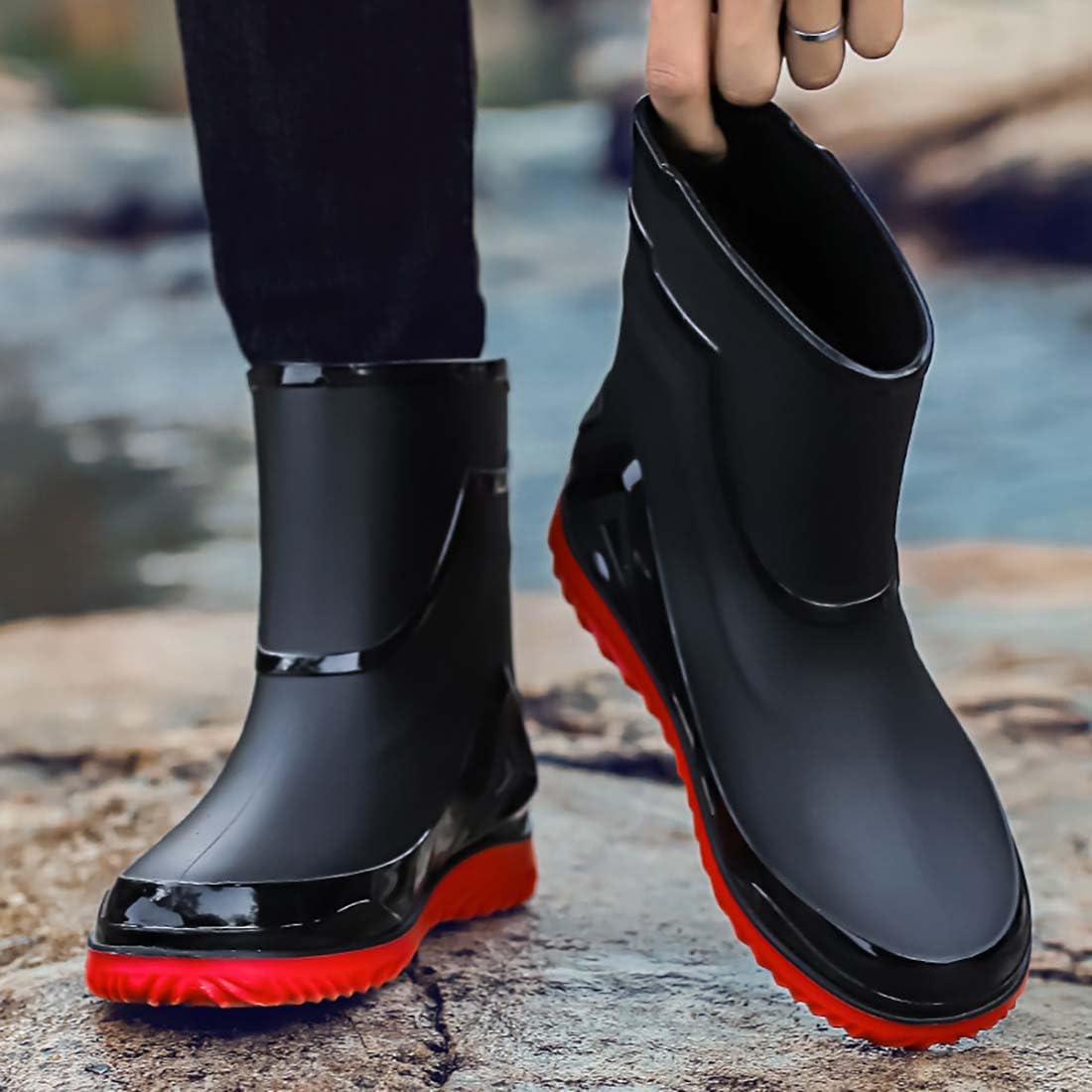 Stivali di gomma da uomo, impermeabili, antiscivolo, per lavoro, giardino, pesca, con coulisse regolabile