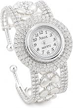 Artificial Bracelet Watch for Women Silver Crystal Fashion Wristwatch Analog Quartz Gift for Her