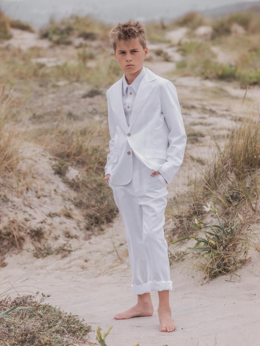 Jungen 2-teiliges Anzug-Set aus Leinen, für Teenager, Jungen, Kinder, Hochzeit