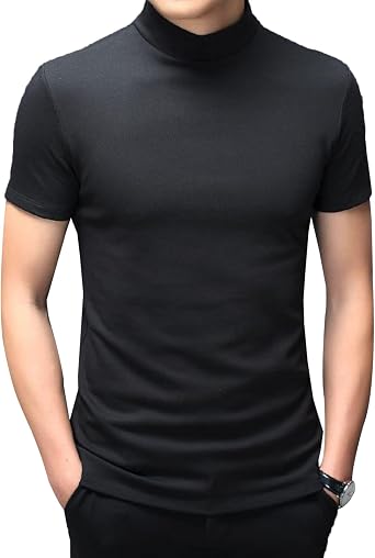 Hedmy Mens Mock Neck Short Sleeve T-Shirt Half Turtleneck Casual Undershirt Basic Slim Lightweight Tee
