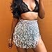 Women's Summer Beach Wrap Sequins Tassel Mini Skirts Music Festival Hip Scarf Skirt (Silver, One Size)