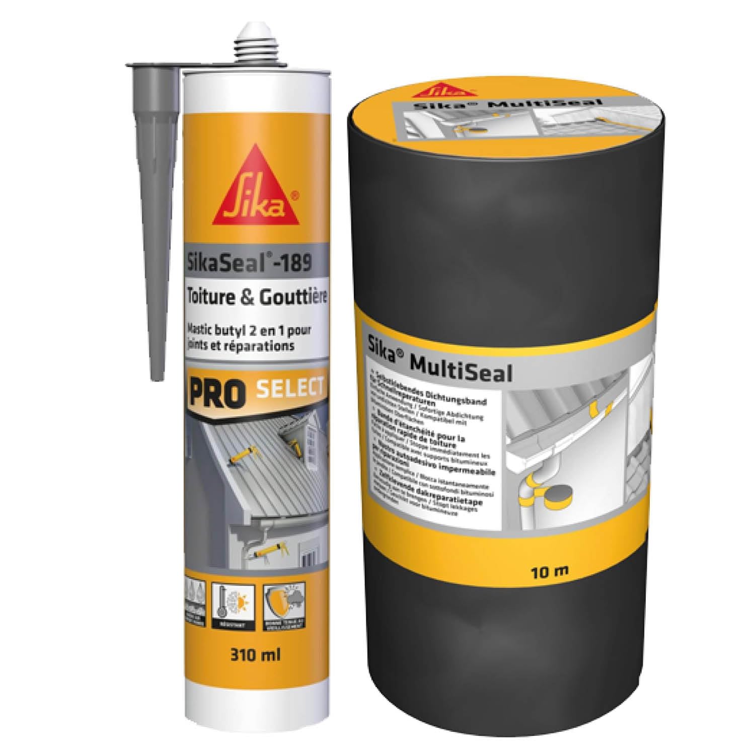Mastic butyl noir et bande anti-déchirure SIKA gris-vert pour imperméabilisation extérieure
