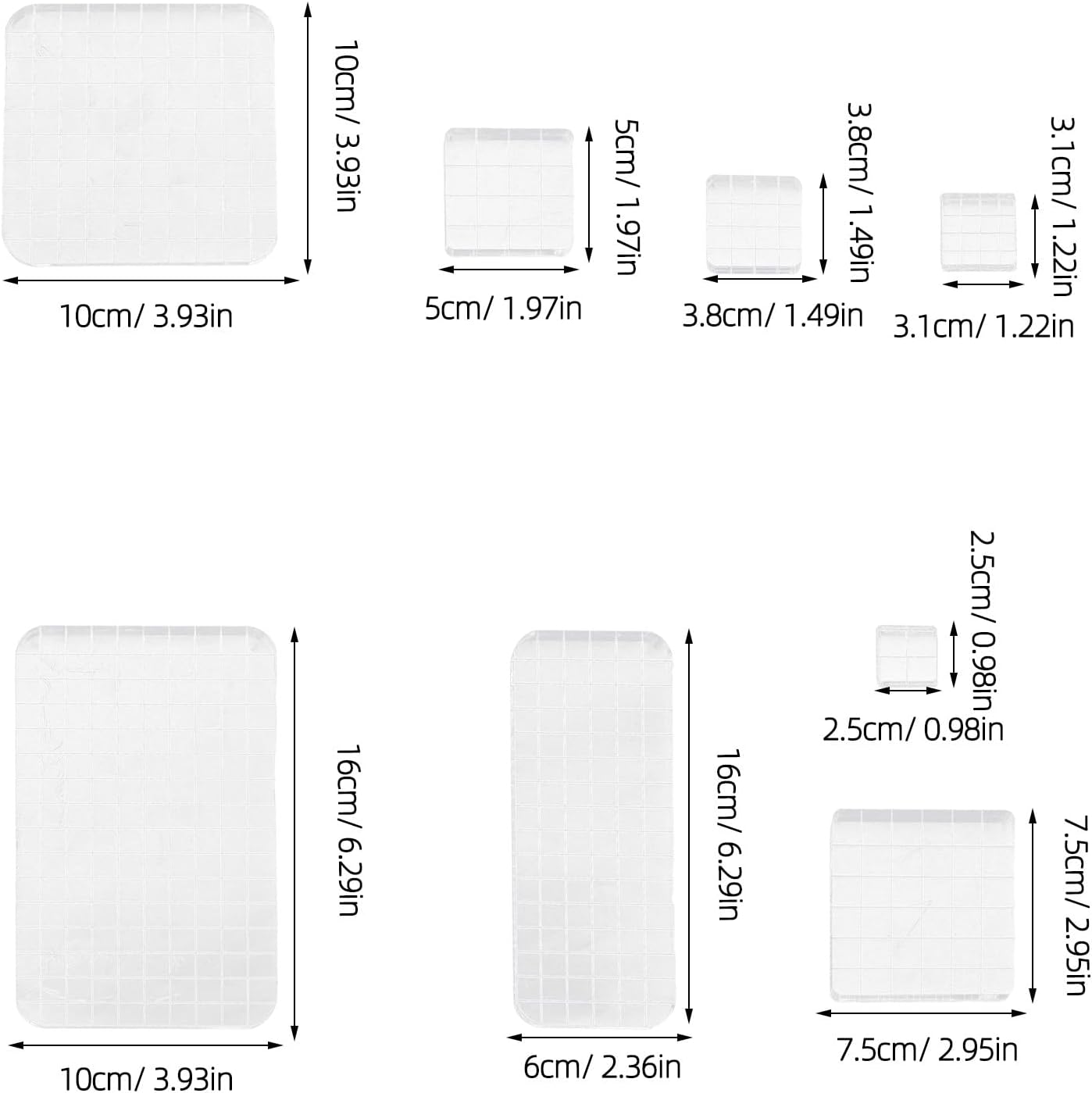 8pcs Acrylic Stamp Blocks Set - Multi Size Clear Stamping Tools - Decorative Block with Grid Lines for Scrapbooking DIY Crafts Card Making