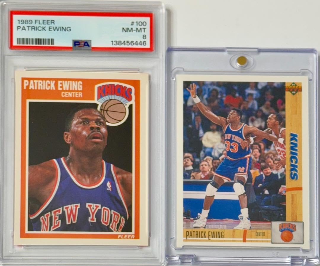 1989 Fleer Patrick Ewing #100, New York Knicks, PSA Graded NM-MT 8, Basketball Trading Card + 1992 Patrick Ewing UD