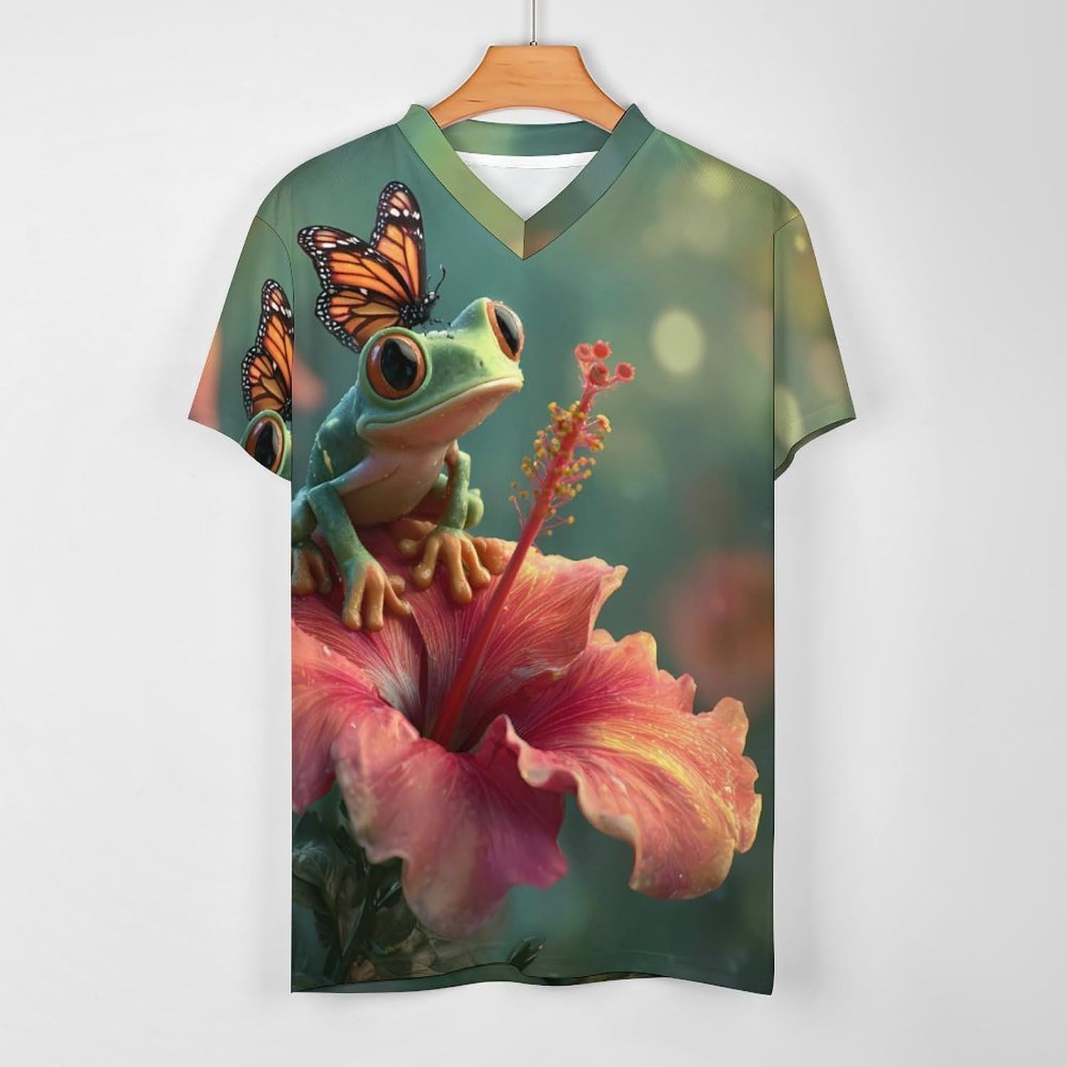 Frog Animal Mens V Neck Soccer Jersey Quick Dry Breathable Short Sleeve T Shirt Sports Football Tops 6X-Large