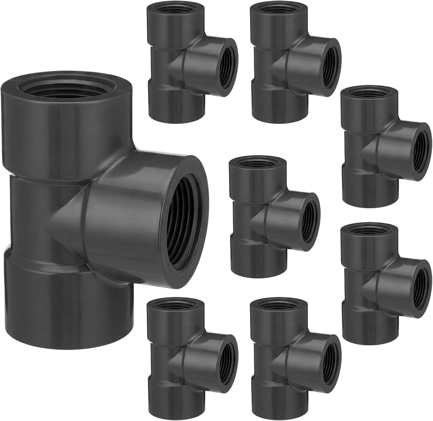 8 Pcs 1'' PVC Pipe Fitting Compatible with 805 Series, Schedule 80 PVC Tee Fitting, Female Npt Threaded Tee, Heavy Duty Gray Pipe Connector for Industrial, Plumbing & Water Irrigation