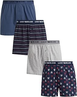 Mens Underwear Boxer Shorts - 4 Pack Super Soft Knit 4'' Inseam Relaxed Fit Cotton Boxers for Men with Button Fly