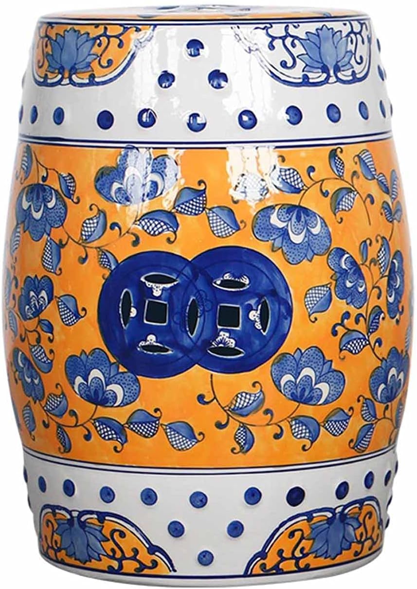 Decorative garden stools, Hand-painted Classical and Beautiful Ceramic Drum Stools, Chinese Antique Living Room and a Few Decorative Ornaments on The Entrance Hall of The Study Room.(White)