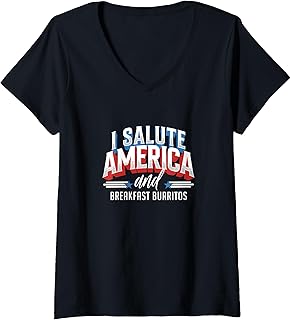 Womens July 4th America Pride Breakfast Burrito Mexican Food Lover V-Neck T-Shirt