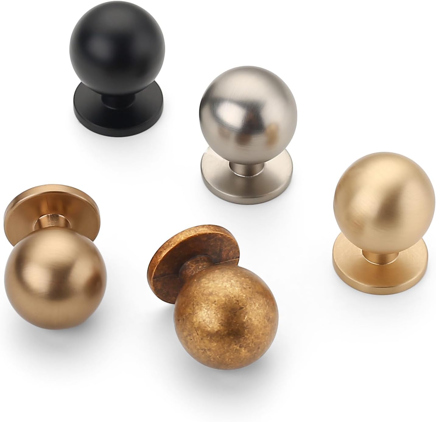 Amerdeco 25 Pack Antique Brass Cabinet Knobs Single Hole Cabinet Pulls 1 Inch Diameter Round Drawer Knobs and Pulls for Bathroom Cabinets ZH0053
