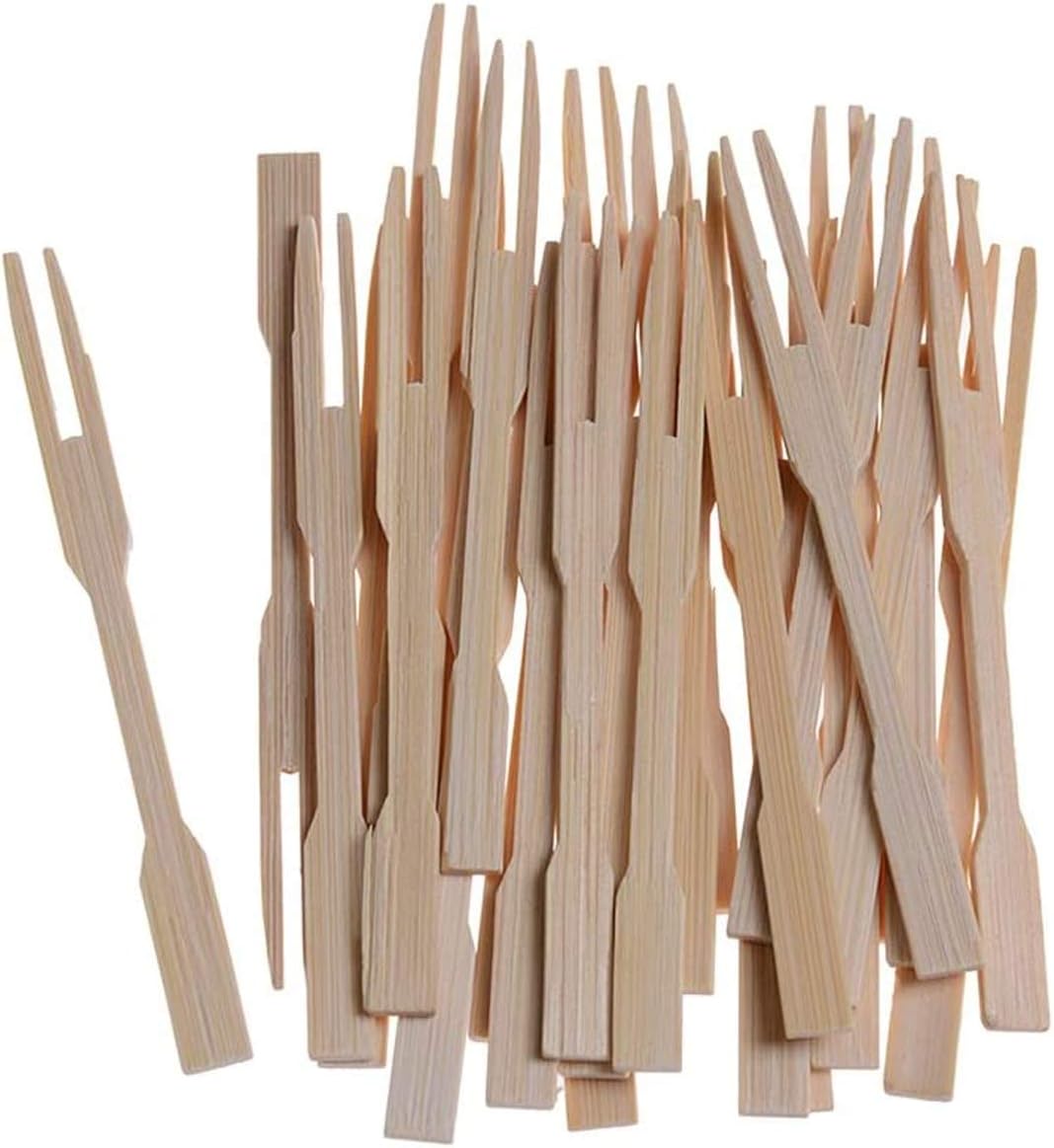 CosCosX 1000 PCS Bamboo Party Forks Mini Cocktail Forks Buffet Fruit Picks,BBQ
