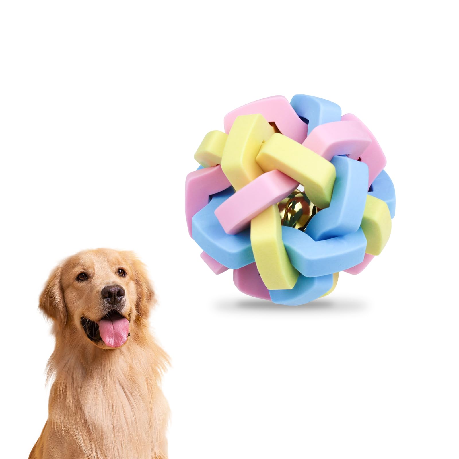 LuckyOpt Rubber Balls for Dogs 8.5 Cm Interactive Dog Ball Colorful Bouncy Rubber Braid Dog Ball with Ring Bell