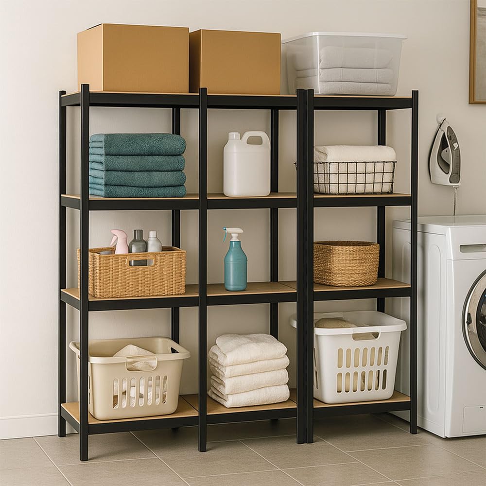 Triple Estanterías de almacenamiento Cargas Pesadas - 210 x 150 cm - 960 kg - Estanterías de garaje modulables, 4 Niveles, 12 Estantes