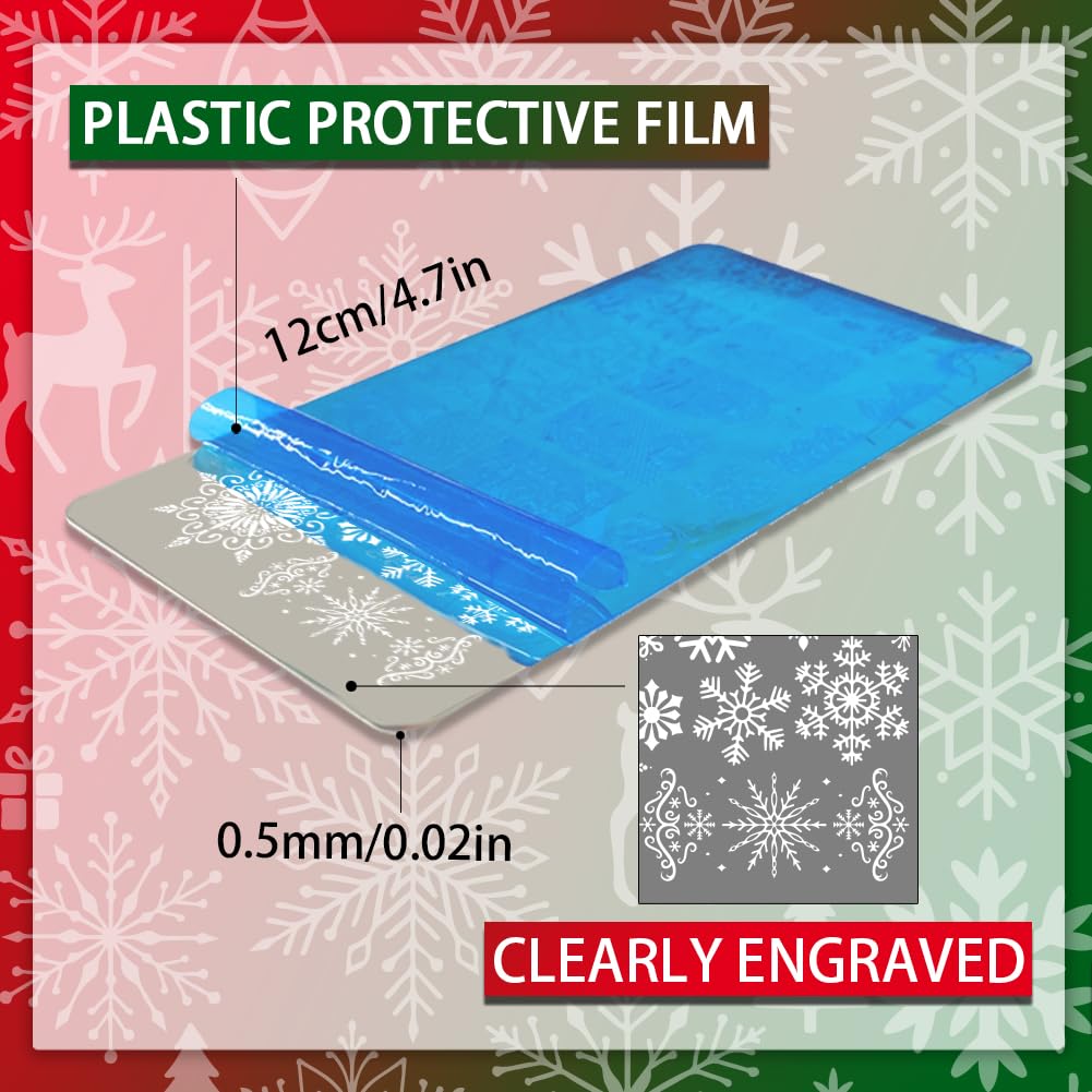 PH PandaHall 3pcs Snowflakes Nail Stamp Plate Christmas Nails Art Template Winter Snowflake Nail Image Plate Nail Art Stencils for Xmas Women Manicure Salon Decoration 12x6cm - Image 2