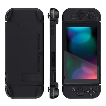 eXtremeRate PlayVital Back Cover for Nintendo Switch Console, Handheld Controller Separable Protector Hard Shell for NS Joycon,Dockable Protective Case for Nintendo Switch - Black (NOT for Switch 2)