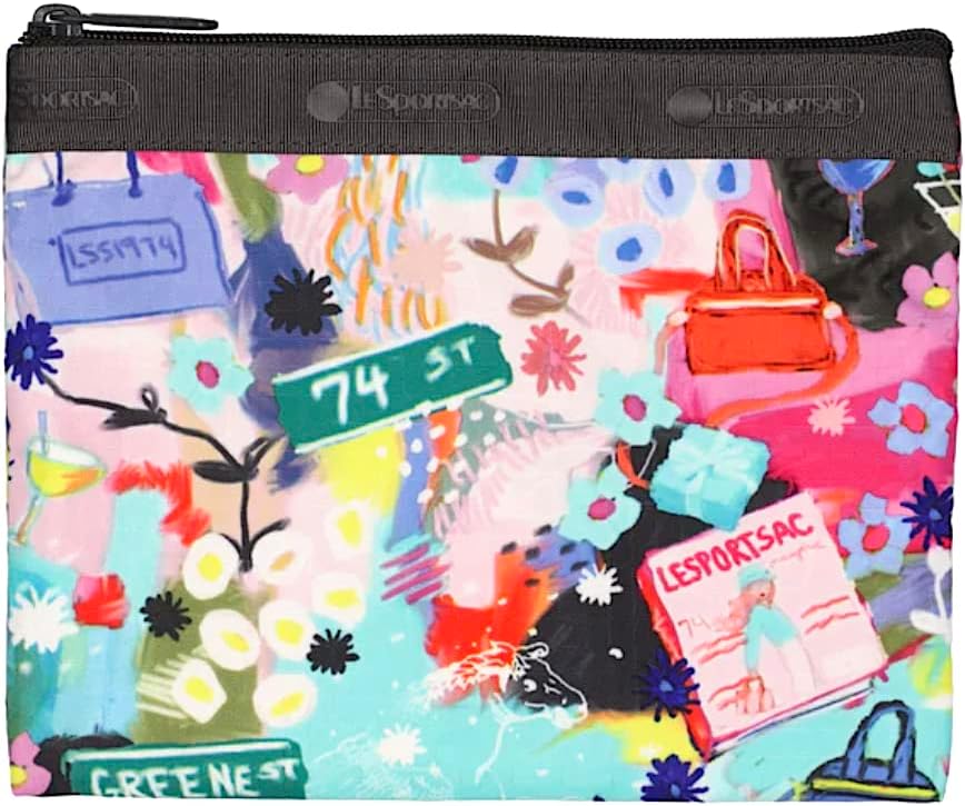 LeSportsac Painterly Spring Classic Hobo Crossbody Bag + Cosmetic Bag, Style 7520/Color G933, Celebrating LeSportsac’s 1974 Iconic Debut in NYC, Abstract Colorful Whimsical Graphics, Limited Edition
