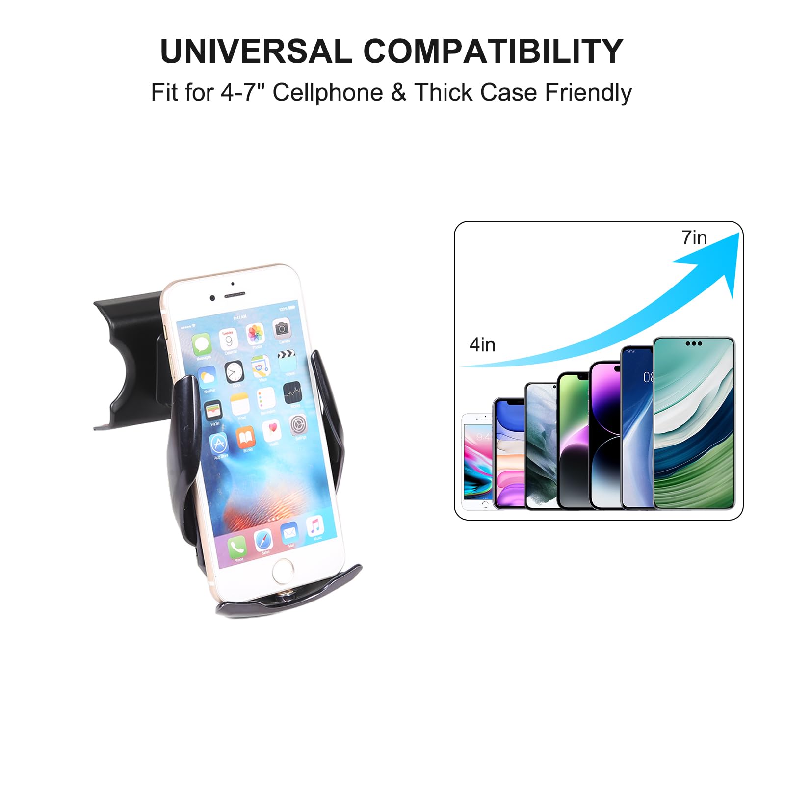 PIUGILH Supporto per cellulare per auto con funzione di ricarica, adatto per Fiat 500 2016-2024, ricarica wireless per telefono auto, adatto per smartphone da 4 a 7 pollici