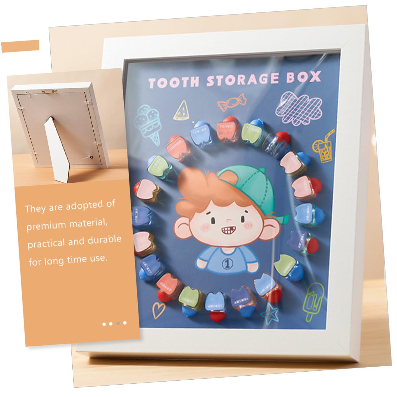 Abaodam Kreative Zahndose aus Abs als Sammelbox für Kinderzähne mit Foto Rahmen Schöne Aufbewahrung für Kinder als Erinnerungsbox und Geschenk
