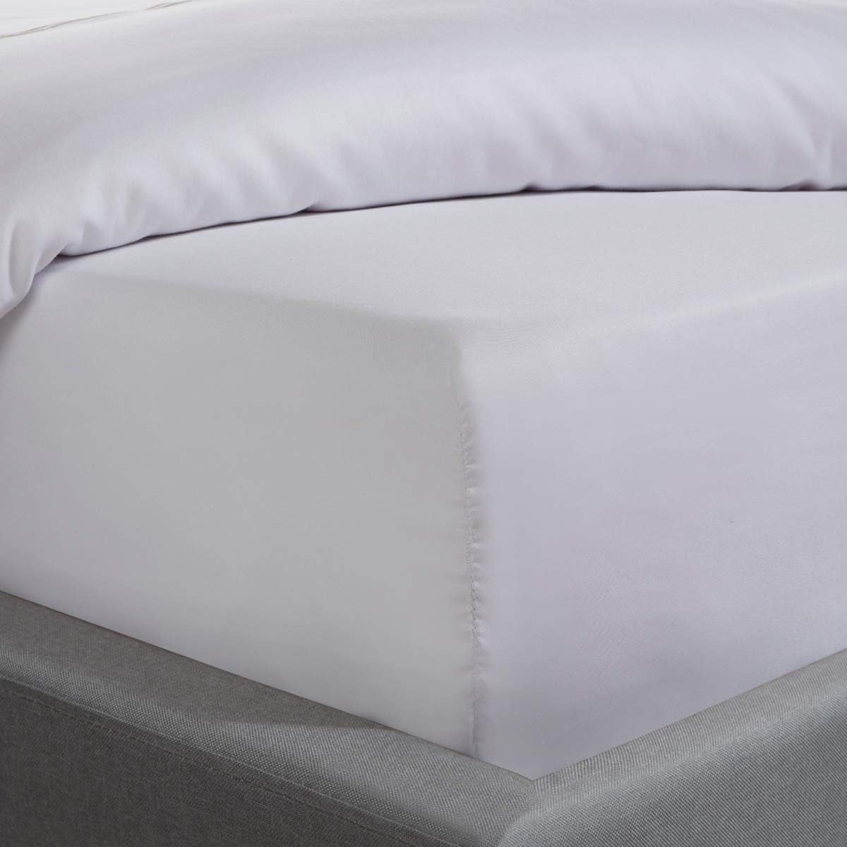 Sleepdown100% Cotton Sateen Anti-Allergy Fitted Sheet 10"/25cm 300 Thread Count Luxury Bedsheet Bed Linen-White-Super KingOEKO-TEX MADE IN GREENOEKO-TEX MADE IN GREENOEKO-TEX MADE IN GREEN
