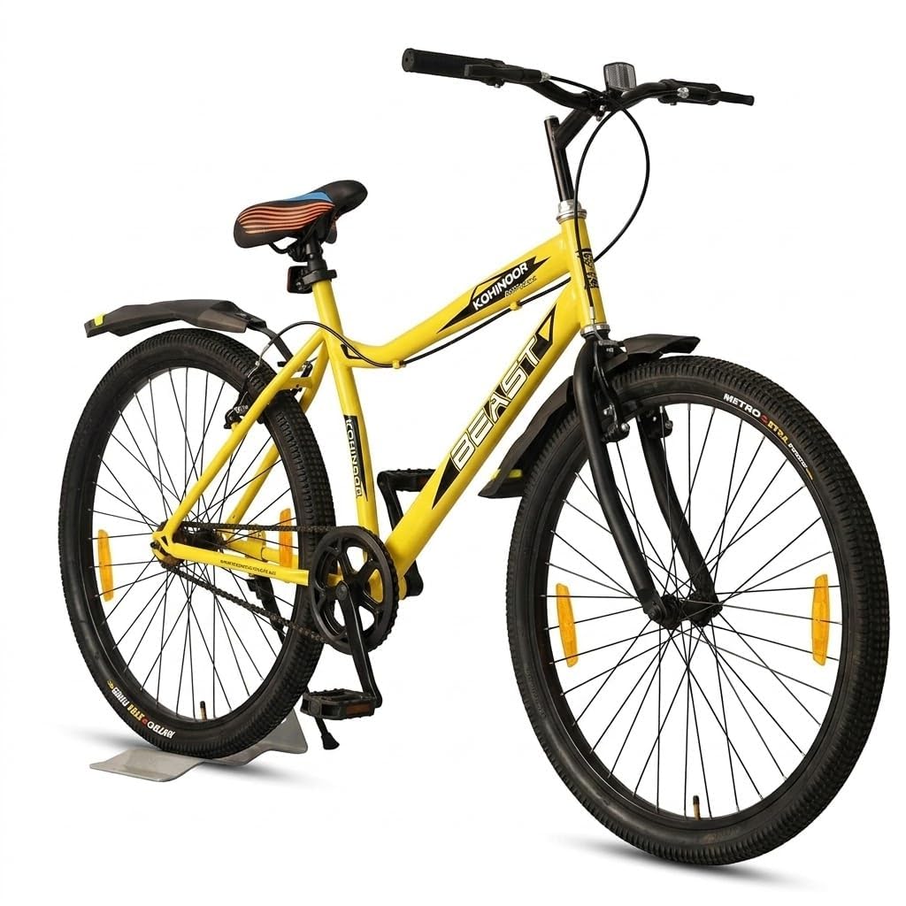 KOHINOOR - Beast MTB 26T Bike Without Gear Single Speed for Men - Yellow Ideal for 10 + Years,Mountain Bike,Unisex,Rigid,18 inches-image-33