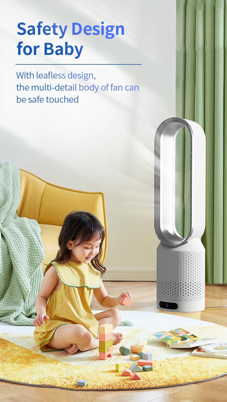 Ventilateur Colonne Sans Pale,Ventilateur Silencieux de 58 cm,Oscillation 90°, 8 Vitesses, Écran Tactile LED, Minuterie Et Télécommande Incluses,Pour Salon, Chambre Et Bureau 14.5 * 58CM (Plata)