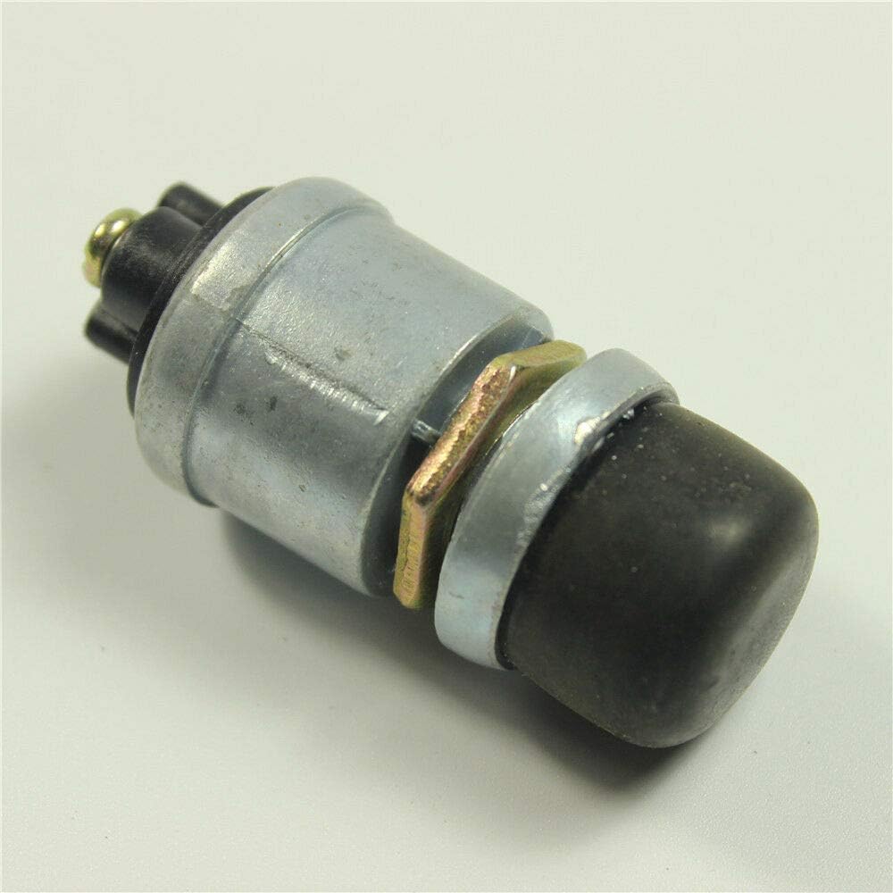 A single push button switch with a threaded body and retaining nut