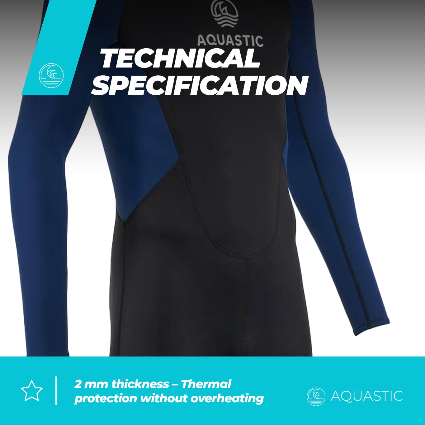 AQUASTIC Men's Wavey Lg 2 mm pianka neoprenowa została zaprojektowana dla użytkowników, którzy szukają ochrony cieplnej podczas uprawiania sportów wodnych wiosną i latem.