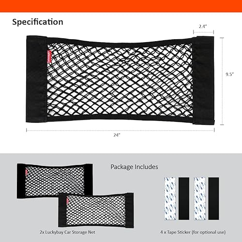 Miniatura 8 de Luckybay Paquete de 2 unidades de red de carga universal para automóvil, red de almacenamiento de calcomanías de pared, bolsa de malla para