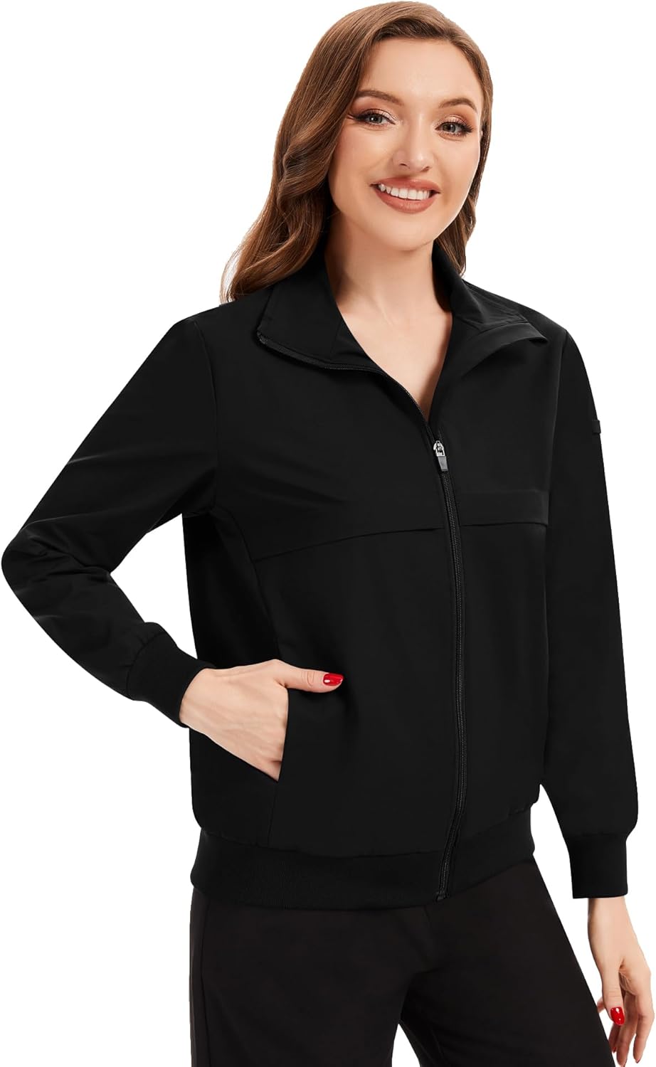 Scrub Jackets for Woman Zip Front Stand Collar Nurse Jacket Soft Long Sleeve Medical Scrub Coats with 2 Pockets - Image 6
