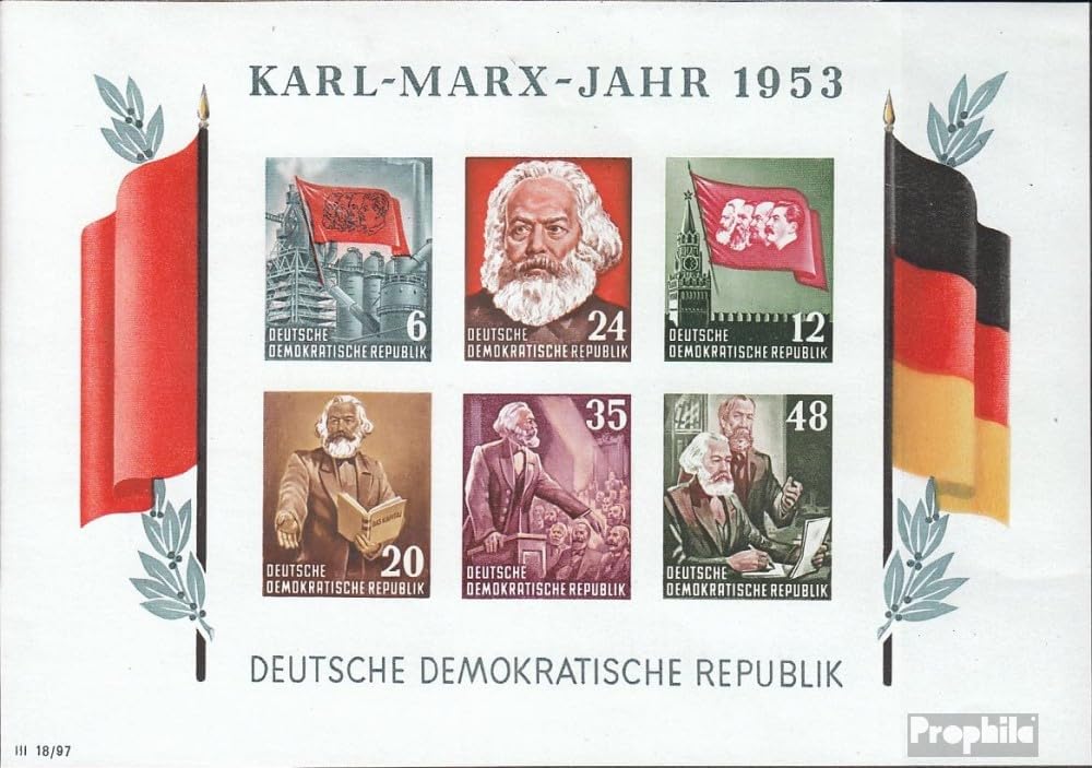 DDR block8b y II, Rare Watermark fine Used/Cancelled 1953 Karl-Marx-Year (Stamps for Collectors) Flags/Coats of Arms/Maps