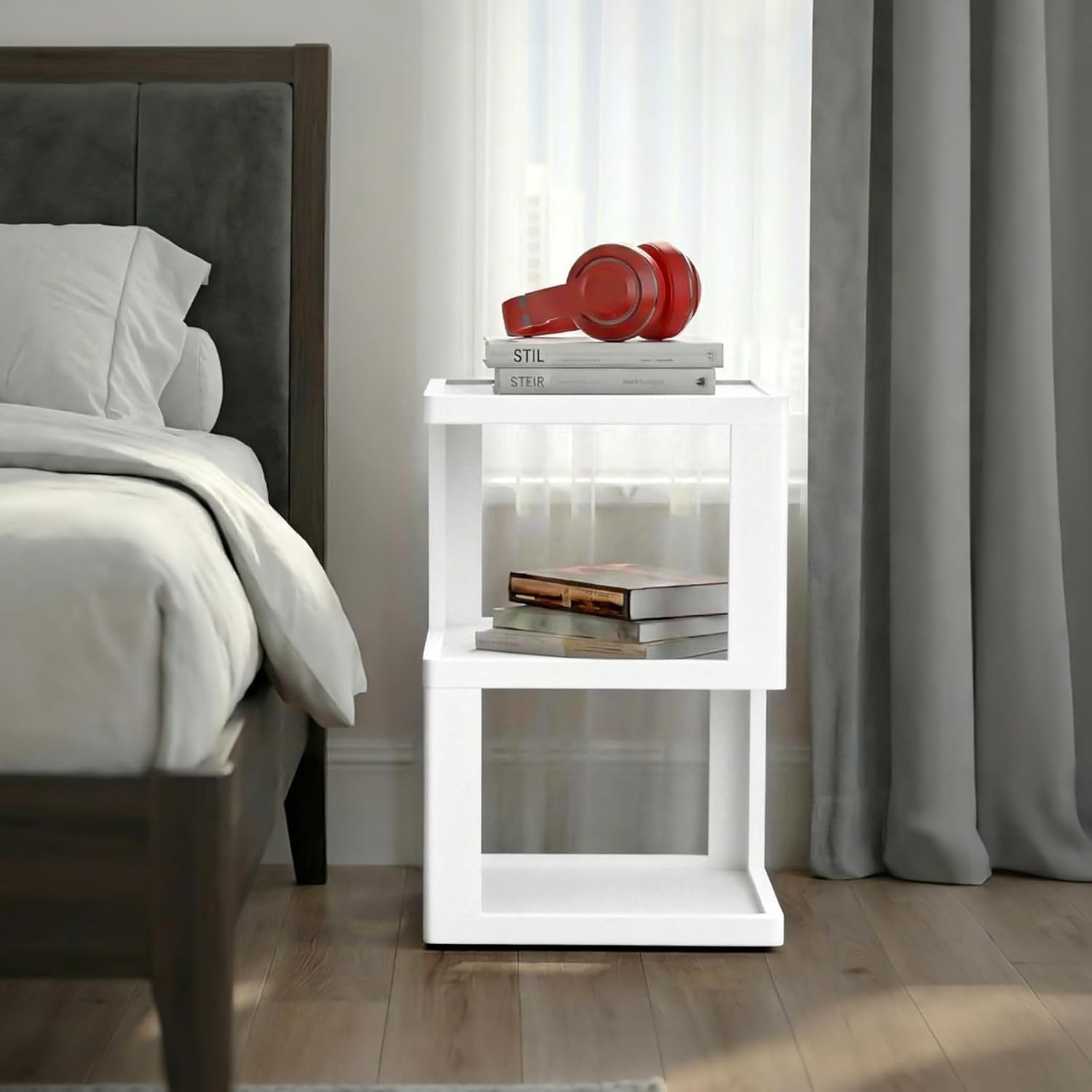 Small Side Table for Living Room, Modern End Table Nightstand for Bedroom, Wood 3-Tier Bedside Night Stand for Home Office Bathroom White