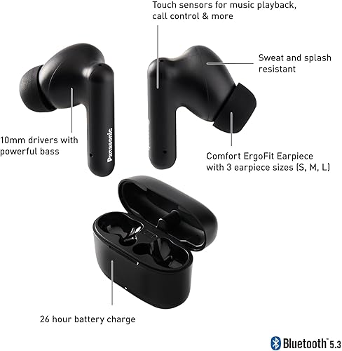 Miniatura 2 de Panasonic ErgoFit - Auriculares inalámbricos verdaderos, Bluetooth de 5.3 pulgadas con graves potentes XBS, estuche de carga - RZ-B110W