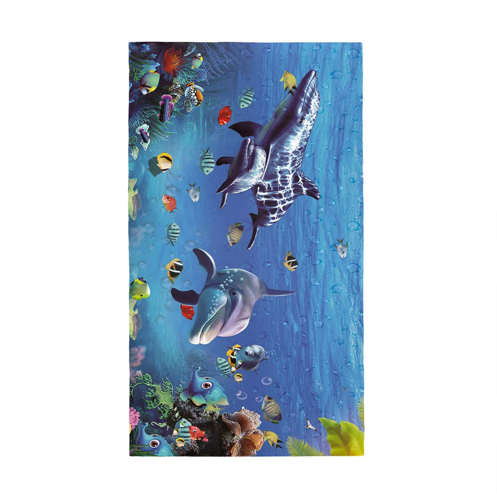 Surwin Men's Sea Fish 3D Ocean Large Beach Towel Microfibre Bath Towel Quick Dry Lightweight Summer Towels For Travel, Swim, Camping, Fitness, Sports, Yoga (80X160cm,)